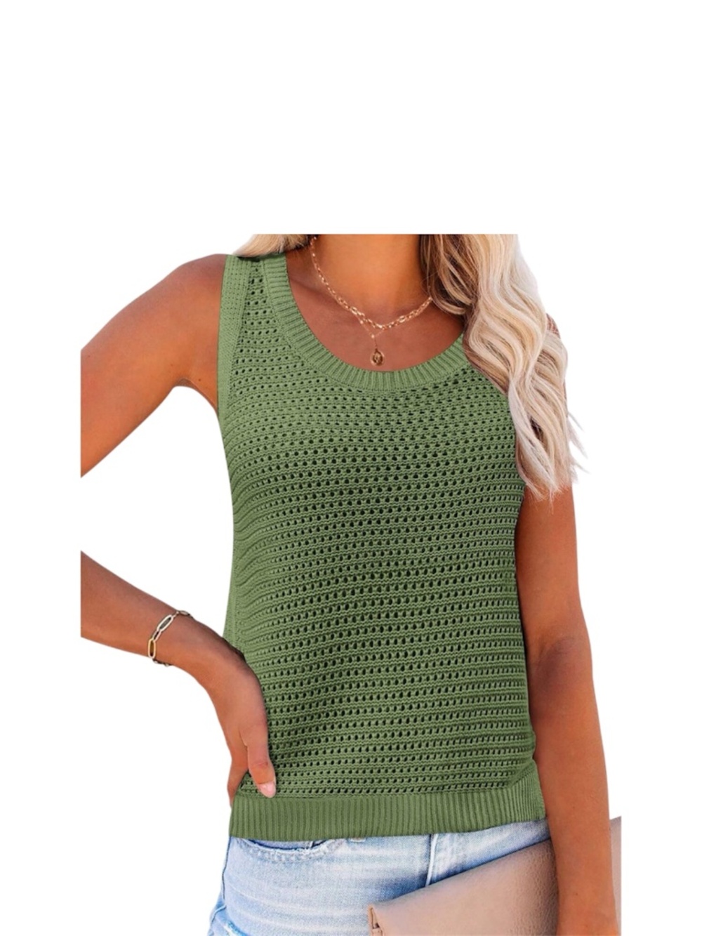 Zeagoo Women's Summer Crochet Sleeveless Hollow Out Knit Tank Top Casual Loose